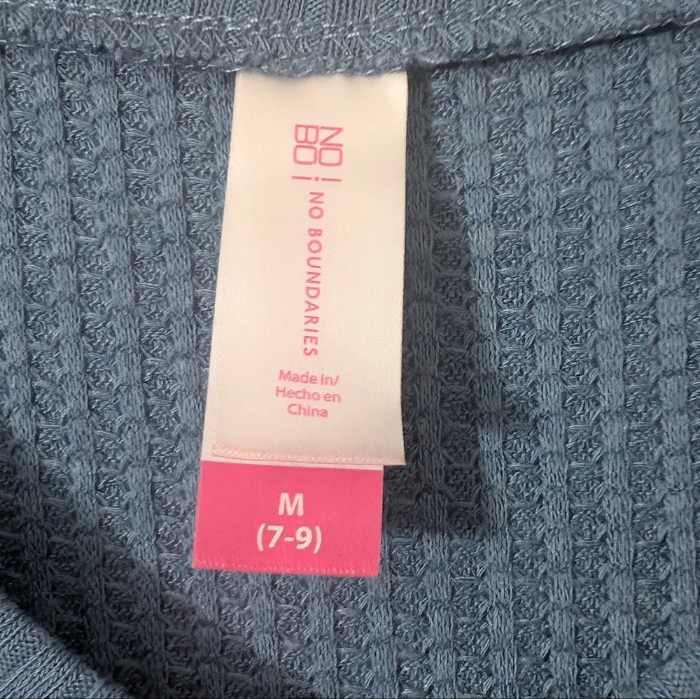 No Boundaries Long Sleeve Top Waffle Knit Blue - Picture 2 of 4